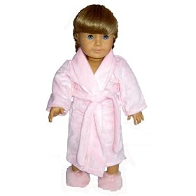 Pink, Long, Plush Bathrobe, Pink Fuzzy Slippers, Fits 18 American Girl Doll by Red Truck Doll Clothes