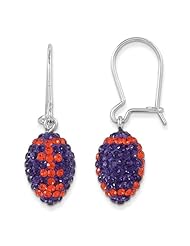Sterling Silver Swarovski Elements Clemson Spirit Football Earrings