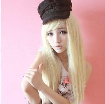 New Sexy Long Straight Kanekalon As Real Hair Cosplay Club Wig Creamy White Blonde For Fashion and cosplay and at any occasions