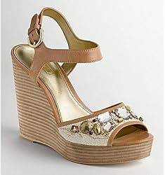 Coach Hanson Lurex Canvas Wedge 4.75" Platform Rhinestone Shoes 7.5 Silver
