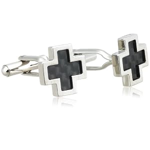 Stainless Steel Cross Cuff Link w/ Carbon Detail