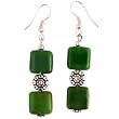 Handmade Green Chrysophrase & Antiqued Silver Flower Bead Earrings