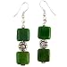 EXP Handmade Green Chrysophrase & Antiqued Silver Flower Bead Earrings