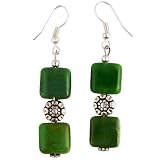 EXP Handmade Green Chrysophrase & Antiqued Silver Flower Bead Earrings