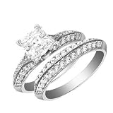 2.10 Carat Diamond Bridal Set Engagement Ring 14k White Gold Princess SALE