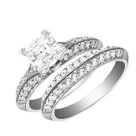 2.10 Carat Diamond Bridal Set Engagement Ring 14k White Gold Princess SALE