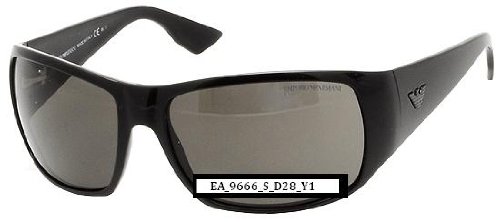Emporio Armani Sunglasses Designer Fashion Eyewear Wrap around Square Mens AUTHENTIC Shiny Black Frame |Grey Lens 2011 Model EA9666 D28