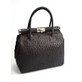Ital. Echt Leder Handtasche Kelly braun in Strauss Pr�gung - 29x24x16 cm (B x H x T)