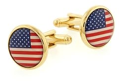 Gold plated cufflinks with a Stars and Stripes or American Flag accent with presentation box. Made in the USA