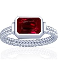 18K White Gold Emerald Cut Ruby Womens Astrological Ring