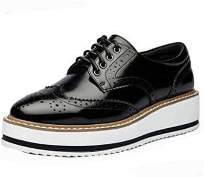 LAIKAJINDUN Women's Wing Tip Derby Shoe Lace Up Platform Brogue Work Shoe Black 7.5M US