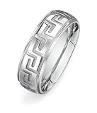 14ct White Gold Custom Made 7.0 mm Comfort Fit Dome Wedding Band, w/ Greek Key Pattern & Milgrain Design