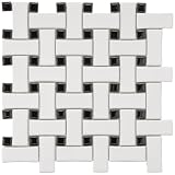 Basket Weave White & Black 9 3/4 x 9 3/4 Inch Glazed Porcelain Mosaic Floor & Wall Tile (10 Pcs/6.7 Sq. Ft. Per Case, Ships for $1)