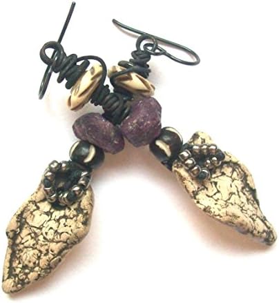 Boho Earrings, Boho-Chic Earrings, Bohemian Lightweight Ceramic Earrings, Earthy Tribal Dangle Earrings, Niobium Earrings