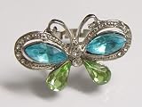 Beautiful Beaded Peridot Aquamarine Crystal Rhinestone Butterfly Fashion Ring