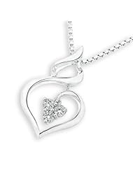 (X1000Diamond) 18K/750 White Gold Polished Finish 3 Stones Infinity Heart Diamond Pendant W/925 Sterling Silver Chain (0.08 carats, G-H color, VS2-SI1 Clarity)