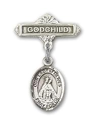 Sterling Silver Baby Badge with Our Lady of Olives Charm and Godchild Badge Pin