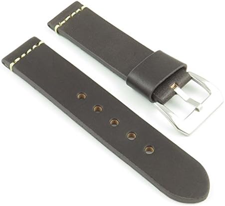 StrapsCo Vintage Style Leather Watch Band with Stitching in Dark Brown size 18mm
