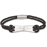 Schmuck-Pur Echt Leder Edelstahl Armband schwarz mit Gravur