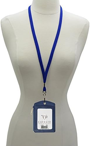 Cavelio ID Solid Colors Lanyard and Leather Badge Holder with Neck Strap (Lanyard-Blue, ID-Blue)