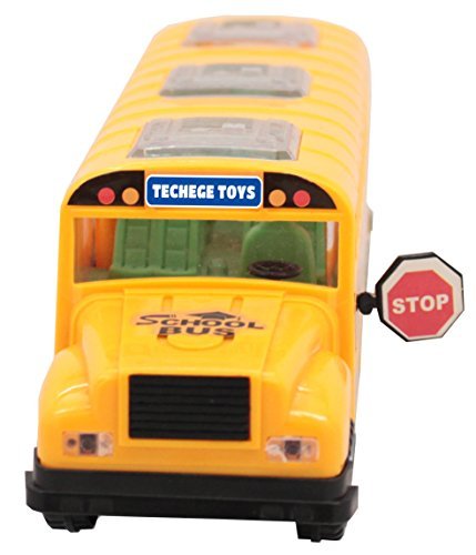 Techege Bright Yellow Toy School Bus, emits Beautiful 3D Flashing Lights while playing Music, - Moves Around on Its Own and Changes Directions When It Touches Something - Great Gift Idea Sure to Keep Kids Entertained for Hours