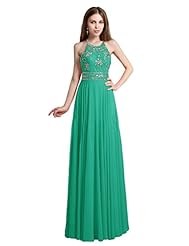 Halter Chiffon Applique Backless Bridesmaid Dress 