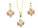 Beautiful Black Hills Gold 3 Leaf Earrings & Pendant Set
