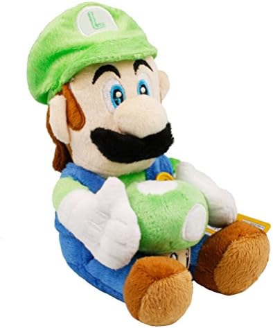 Super Mario Bros Plush Green Cap Luigi Doll with Mushroom Soft Stuffed Plush Toy Anime Collection Birthday Gifts 6.7 Inch/17cm Tall