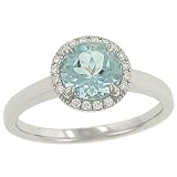 Round Aquamarine(1.11ct) and Pave Diamond(.08ct) Ring