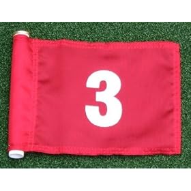 White Numbered - Red Jr. (8" L x 6" H ) Marker Flags For Golf & Putting Green Applications, #3