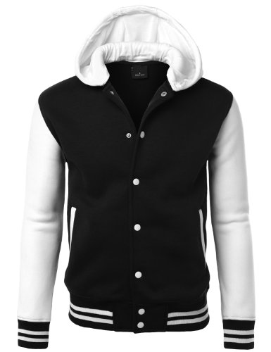 LE3NO Mens Varsity Baseball Bomber Jacket with Detachable Hoodie