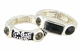 Ring Set - R89 - Stretch - 2 Piece Set - Ring Size 7 - Will Stretch Even Bigger ~ Silver Tone Metal with Glass Beads and Clear Crystals