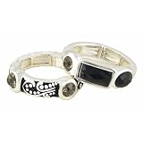 Ring Set - R89 - Stretch - 2 Piece Set - Ring Size 7 - Will Stretch Even Bigger ~ Silver Tone Metal with Glass Beads and Clear Crystals