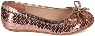 Fab Kicks CK48 Sequinned Round Toe Bow Tie Embellished Ballerina Flat (Toddler/ Little Girl/ Big Girl) - Rose Gold (Size: Little Kid 2)