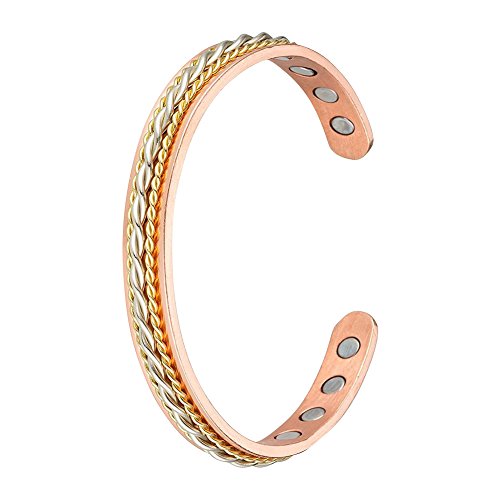 Copper Bracelet with Magnetic Therapy in Rose Gold and Gold Braid with 8 Powerful Magnets for Motion Sickness and Arthritis - For Women