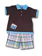 Good Lad Boy Brown Jeep Shirt & Plaid Short Set