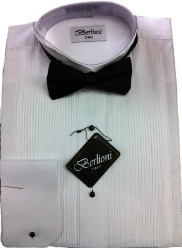 Elegant Men's Cufflink Convertible White Tuxedo Dress Shirt + Black Bowtie
