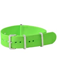 20mm Classic SS Nylon Solid Neon Green - Easily Interchangeable Replacement Military Watch Band / Strap - Fits All Watches!!!