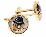 Gold plated cufflinks with a smoking bulldog or dog with cigar accent with presentation box. Made in the U.S.A