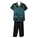 Sirisha Women's Embroidered Satin Silk Pajamas, Short Sleeve/Long Pant, Forest Green