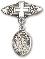 Sterling Silver Baby Badge with St. Peter Nolasco Charm and Badge Pin with Cross