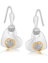 18K Yellow Gold and Sterling Silver Heart Diamond Adorned Earrings (.12 ct. tw.)