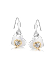 18K Yellow Gold and Sterling Silver Heart Diamond Adorned Earrings (.12 ct. tw.)