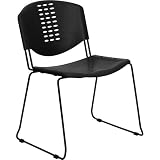 Flash Furniture HERCULES Series 400 lb. Capacity Black Plastic Stack Chair with Black Powder Coated Frame Finish