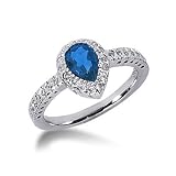 14k White Gold Blue Sapphire & Diamond Ring