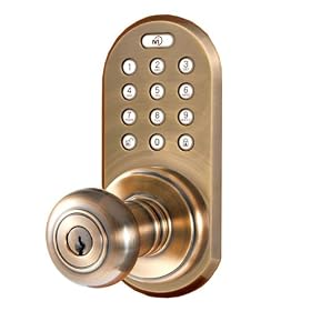 3-in-1 Keyless Entry Doorknob With RF Remote Control and Touchpad Lockset, Antique Brass by Morning Industries