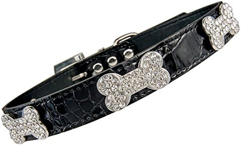 Vanderpump Pets Bone and Diamond Dog Collar, Medium, Black