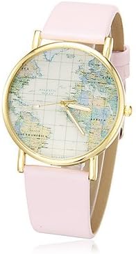 Watch Shout Unisex World Map Design PU Band Quartz Analog Wrist Watch (Assorted Colors)