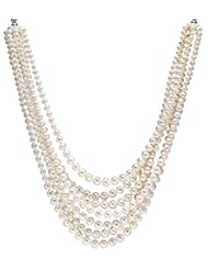 HinsonGayle Handcrafted 7-Strand Handpicked Ultra-Iridescent White Circlé Baroque Cultured Pearl Necklace (DIVA Collection) (Sterling Silver)