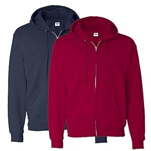 Hanes Men's Full-Zip EcoSmart Fleece Hoodie (X-Large, 1 Navy + Deep Red)